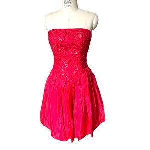 Jessica McClintock Gunne Sax Strapless Party Dress Women’s Size Medium Red 90s